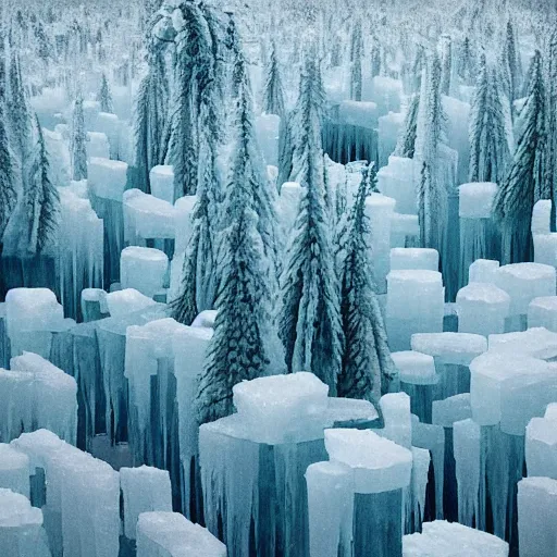 Prompt: “A forest of ice demons imprisoning oil”