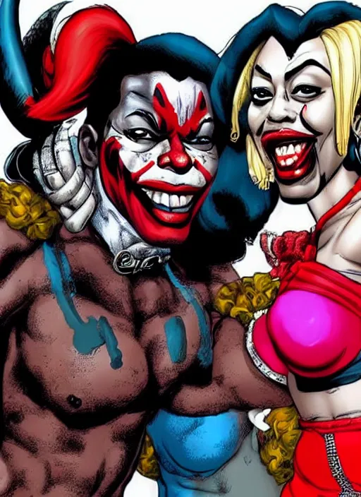 Prompt: African-American Joker and Harley Quinn