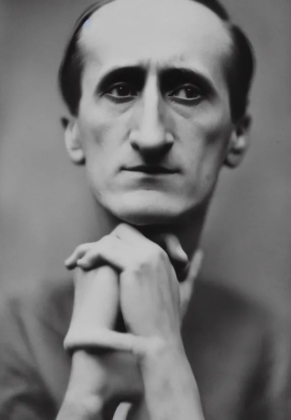 Image similar to a close - up casual photo of young marcel duchamp by irving penn, 1 9 2 0 s monochrome snapshot, graflex 4 x 5, f 1. 8, 3 5 mm, ilford delta 3 2 0 0 pro