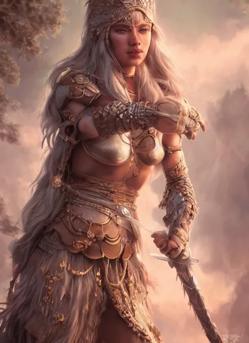 Image similar to detailed realistic full body character concept illustration pastel painting of a warrior princess in detailed clothing, insanely detailed and intricate, octane render, sss, postprocessing, 4k,