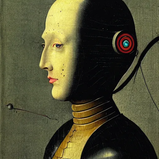 Prompt: a portrait of a female android by hieronymous bosch