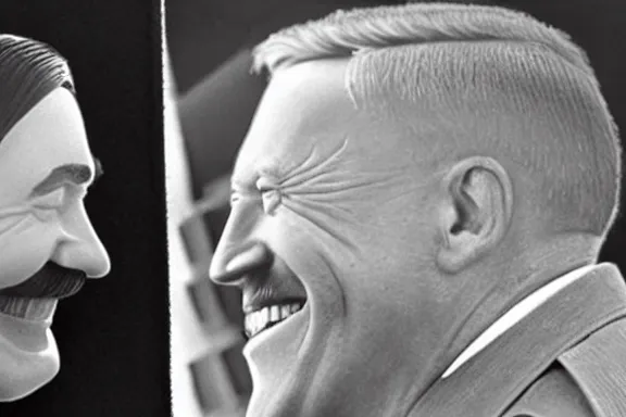 Image similar to “ very very intricate photorealistic photo of hitler and joe biden laughing together, detailed natural lighting, award - winning crisp details ”