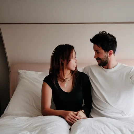 Prompt: iphone photo of couple in bedroom