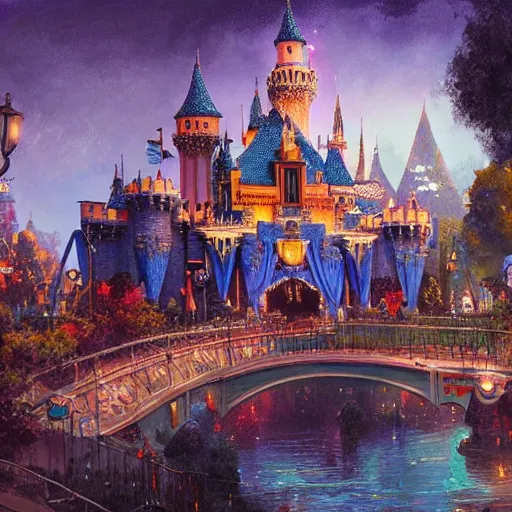 Image similar to painting of disneyland, illustration, artistic, colorful, hyper detailed, in the style of Greg Rutkowski