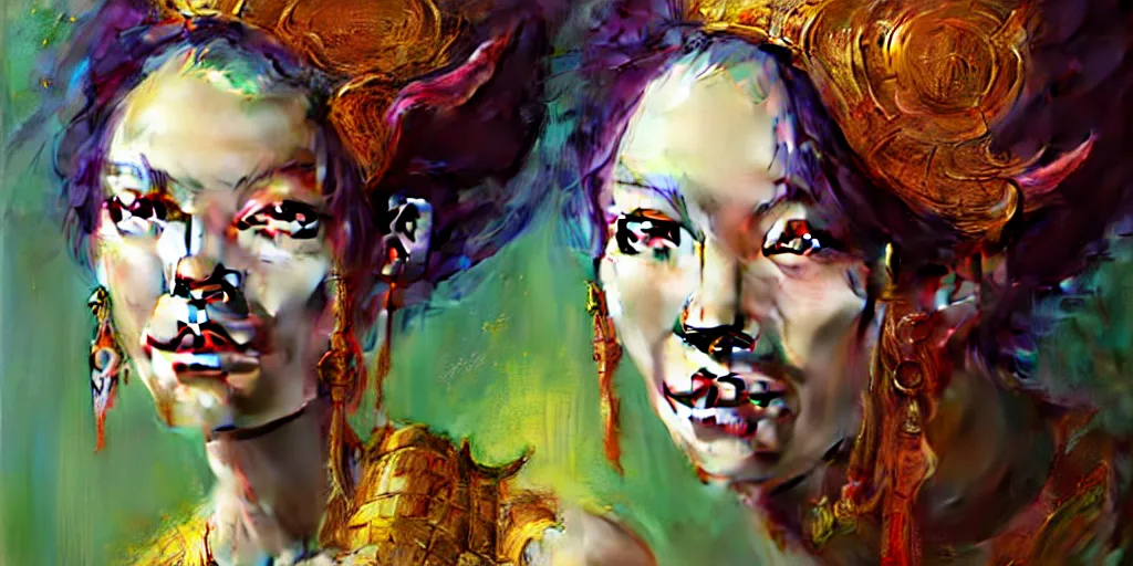 Image similar to Psychedelic portrait of a smiling Goddess by Stanley Artgerm Lau, Ruan Jia and Fenghua Zhong