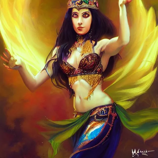 Prompt: photo of a cute female bellydancer dragon, anthropomorphic, sharp focus, illustration, ultra real, masterpiece, glowing holy aura by magali villeneuve and stanley artgerm lau, wlop,