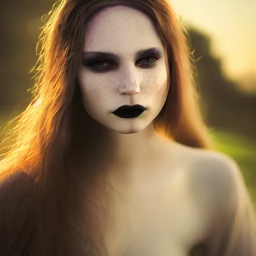 Image similar to photographic portrait of a stunningly beautiful gothic female in soft dreamy light at sunset, by edward robert hughes, annie leibovitz and steve mccurry, david lazar, jimmy nelsson, breathtaking, 8 k resolution, extremely detailed, beautiful, establishing shot, artistic, hyperrealistic, beautiful face, octane render