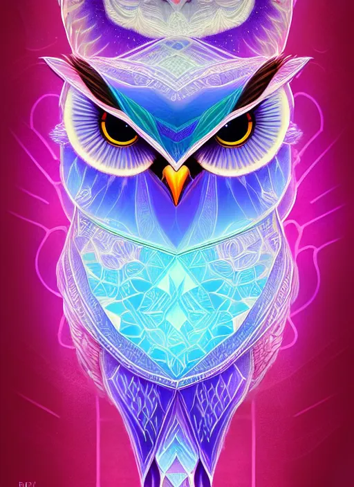 Image similar to symmetry!! product render poster vivid colors divine proportion owl, ice and snow, glowing fog intricate, elegant, highly detailed, digital painting, artstation, concept art, smooth, sharp focus, illustration,