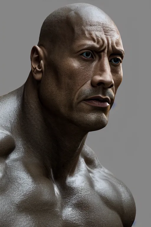 Image similar to (Dwayne Johnson carved anthracite portrait) sculpture by Rodin, ethereal, cinematic, weta workshop, ray trace, Zbrush, 3d sculpture, glow, cinematic, low light, photorealistic, volumetric, realistic, octane render, golden ratio, law of thirds, studio lighting, rim light, photo-bash, 8k post-production, hyperrealism, 80mm lens