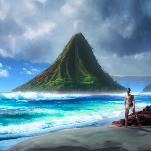 Prompt: hawaii island beach mountain by stanley artgerm lau, wlop, rossdraws, james jean, andrei riabovitchev, marc simonetti, yoshitaka amano, trending on artstation, trending on deviantart, deepdream, unreal engine, dramatic lighting, octane render, weta digital, micro details, 3 d sculpture, structure, ray trace,