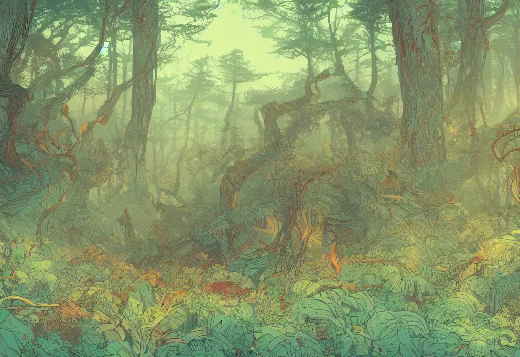 Image similar to handmade illustration of a beautful forest, line art, ink, watercolor by Kilian Eng and by Jake Parker, winning-award masterpiece, fantastic, octane render, 8K HD Resolution, High quality image