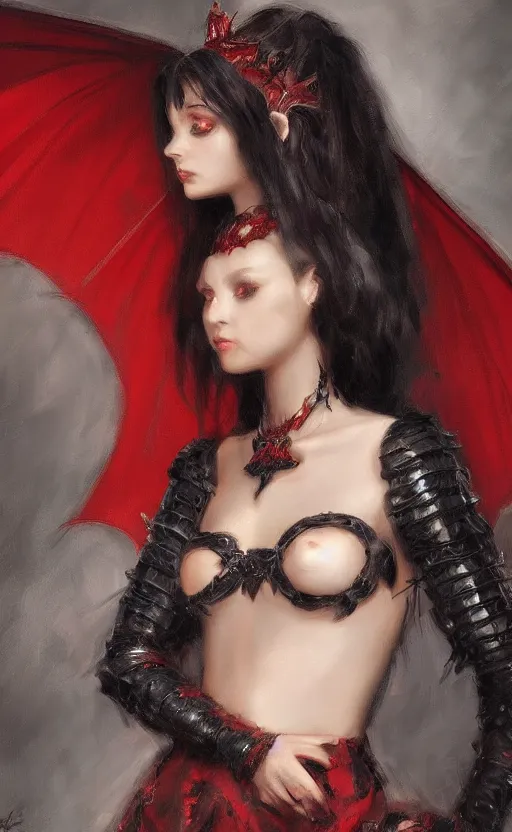 Image similar to Gothic princess in dark and red dragon armor. By Konstantin Razumov, Fractal flame, chiaroscuro, highly detailded