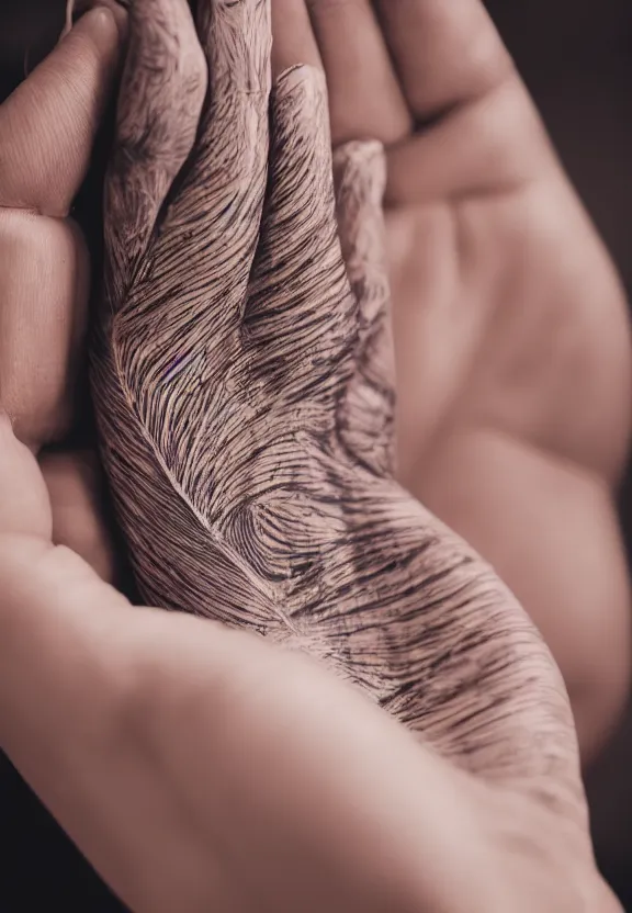 Image similar to a photo of one ultra detailed photorealistic woman's cupped palm, palm pattern visible, instagram photo, studio photo, 9 0 mm, f / 1. 4