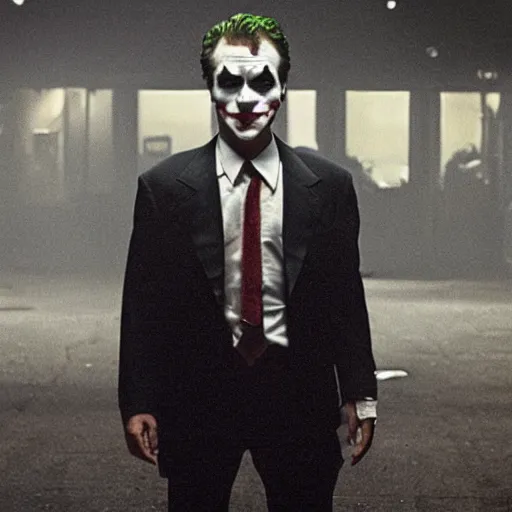 Image similar to joker played by joaquin phoenix in fight club film still cinematography by david fincher