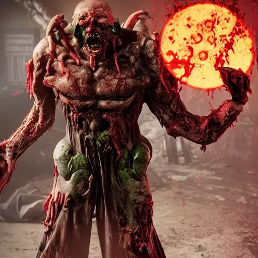 Image similar to zombie from doom eternal, photography