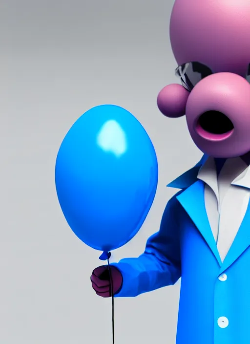 Image similar to photo of a punk blue balloon wearing a lab coat, highly detailed, sharp focus, octane render