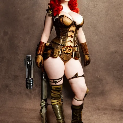 Image similar to full body photo of christina hendricks as a steampunk warrior, highly detailed, 4k