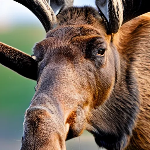 Image similar to close - up photo of a moose sniffing the camera