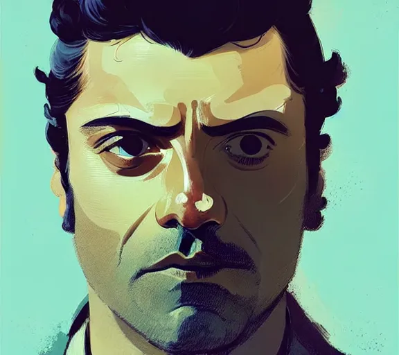 Image similar to portrait of portrait, oscar isaac as an emperor, by atey ghailan, by greg rutkowski, by greg tocchini, by james gilleard, by joe fenton, by kaethe butcher, by ashley wood, dynamic lighting, gradient light blue, brown, blonde cream and white color scheme, grunge aesthetic