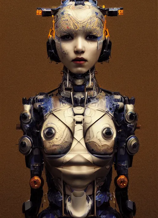 Image similar to portrait of a futuristic geisha cyborg, made from million point clouds, in the style of ghost in the shell, kintsugi, modern fine art, fractal, intricate, elegant, highly detailed, digital photography, subsurface scattering, by jheronimus bosch and klimmt and greg rutkowski,