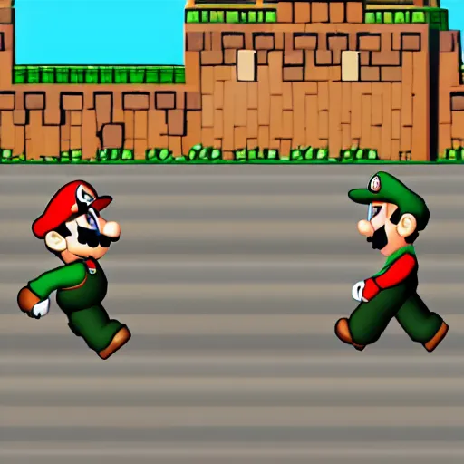 Image similar to mario as prison camp guard marching, wwii, officers uniform, cartoon style, ingame screenshot