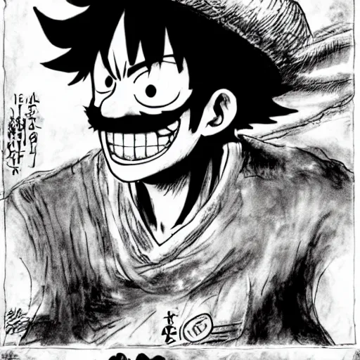 Image similar to [ luffy mustache ] ( by kim jung gi ) ( by george morikawa ) ( by kentaro miura ) ( by eiichiro oda )