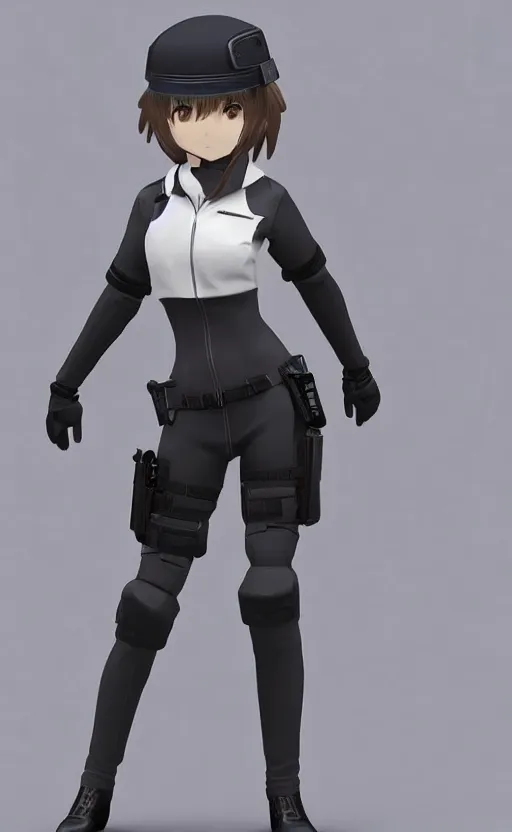 Image similar to Anime girl figure in police suit, unreal engine, highly detailed.