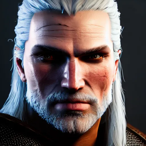 Prompt: portrait of geralt of rivia from the witcher, unreal engine, octane render, studio lighting, intricate details, anime style