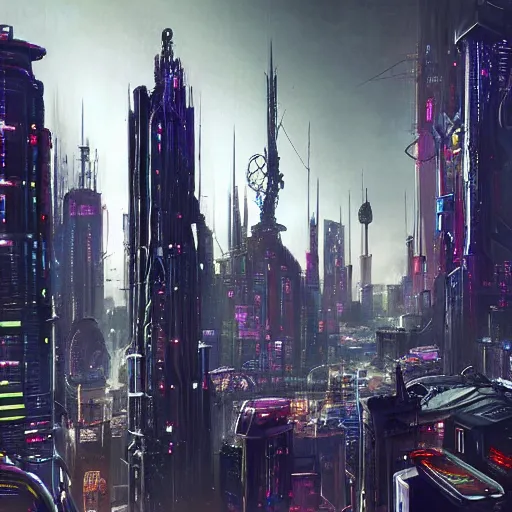 Image similar to victorian cyberpunk cityscape