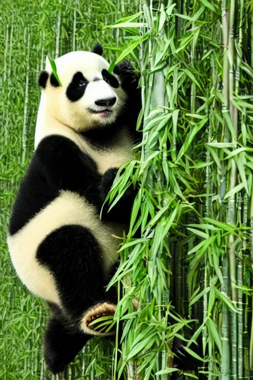 Image similar to a monk panda in the middle of the bamboos