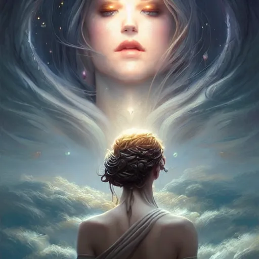 Prompt: star goddess, fine art, awesome fantasy book cover on pinterest, award winning, dark fantasy landscape, fantasy magic, intricate, elegant, sharp focus, cinematic lighting, highly detailed, digital painting, concept art, art by wlop and artgerm and greg rutkowski, masterpiece, trending on artstation, 8 k