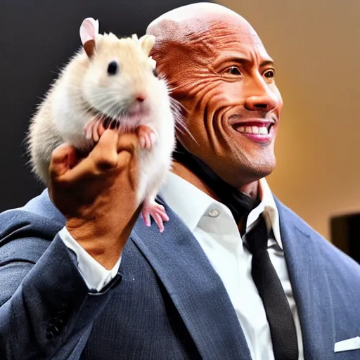 Prompt: Dwayne Johnson riding a hamster