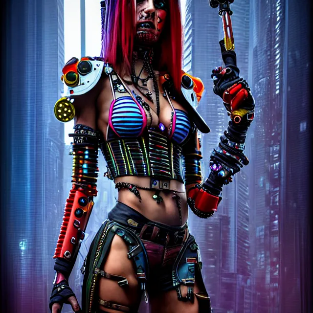 Image similar to cyberpunk harlequin warrior, highly detailed, 4 k, hdr, smooth, sharp focus, high resolution, award - winning photo, anne stokes, photorealistic