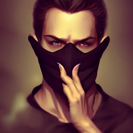 Image similar to man wearing black fabric mask, character art portrait, deviantart artstation, by artgerm