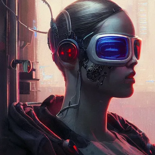 Prompt: female cyberpunk cyber hacker, cybernetic implants, wires, cables, grunge grime, realistic shaded, fine details, realistic shaded lighting painting by greg rutkowski, diego gisbert llorens, magali villeneuve, artgerm, jeremy lipkin, michael garmash, rob rey