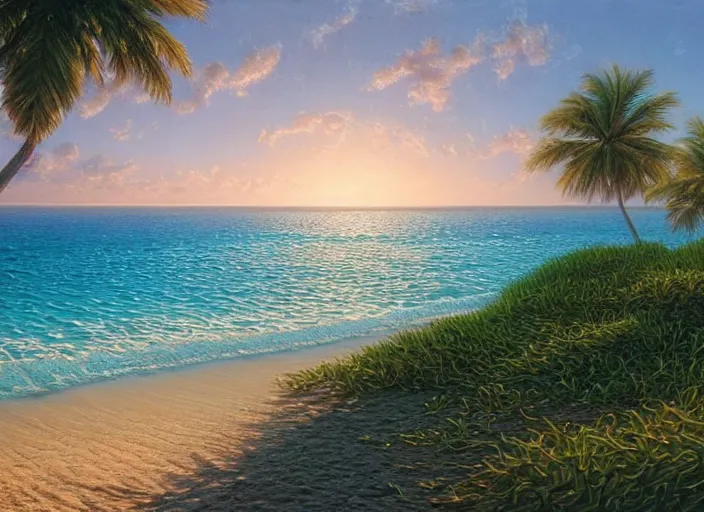 Image similar to a beautiful tropical beach by ivan fedorovich choultse, cinematic lighting