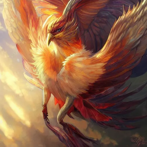 Image similar to cute flying phoenix, sparkling eyes, embers in her eyes, shining eyes, sharp features, flowing fiery feathers, highly detailed, digital painting, artstation, concept art, smooth, sharp focus, beautiful feathers, expressive eyes, illustration, phoenix art by Artgerm and greg rutkowski and alphonse mucha