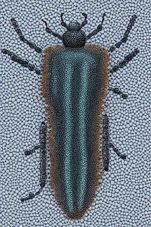 Prompt: a portrait of a robot insect creature made from snow and soil, high detail, muted colors, pointillism