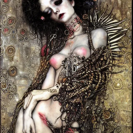 Image similar to depraved goddess, intricate detail, klimt, royo, royo, giger, miro, whealan,