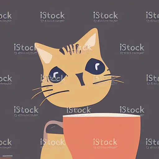 Image similar to A vector art of a humanoid cat sipping coffee