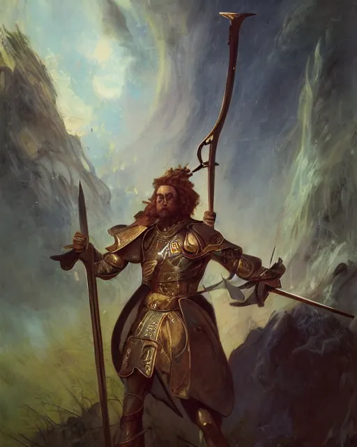 Image similar to neo-baroque portrait of a noble knight casting spells with his swords, 4K trending on artstation by peter mohrbacher and hilda af klimt