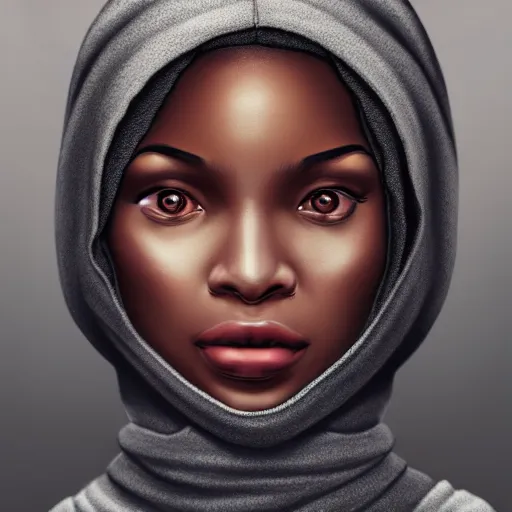 Image similar to portrait of a black asian woman - alyx vance wearing a gray hoodie, sci - fi, intricate, elegant, highly detailed, digital painting, artstation, concept art, smooth, sharp focus, illustration, by bartek fedyczak, erak note, tooth wu, neil richards, kan liu, siwoo kim, jisu choe