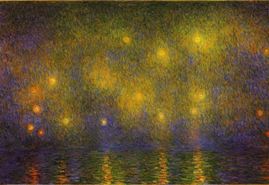 Prompt: Lothlorien at night, as painted by Claude Monet