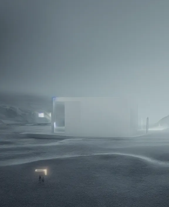 Image similar to surreal exploration, futuristic white architecture in the beach in iceland, foggy, highly detailed, digital painting, arstation, concept art, hyperealistic octane render, unreal engine,