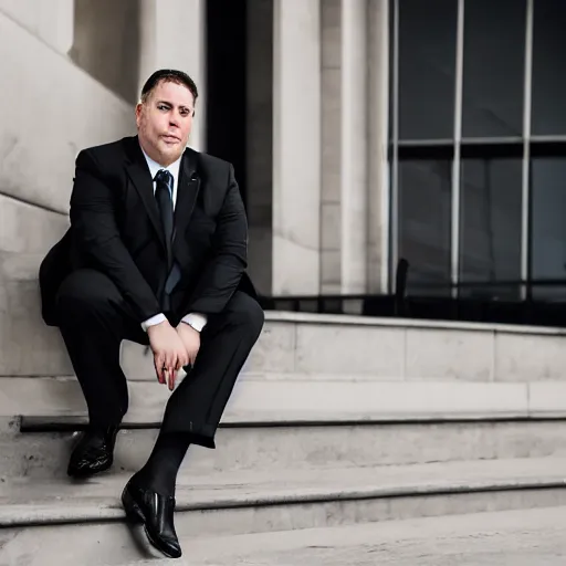 Image similar to clean - shaven chubby white man wearing white dress shirt, necktie, and dress trousers holding a black dress shoe. iq 4, f / 1. 4, iso 2 0 0, 1 / 1 6 0 s, 8 k, raw, dramatic lighting, symmetrical balance, in - frame