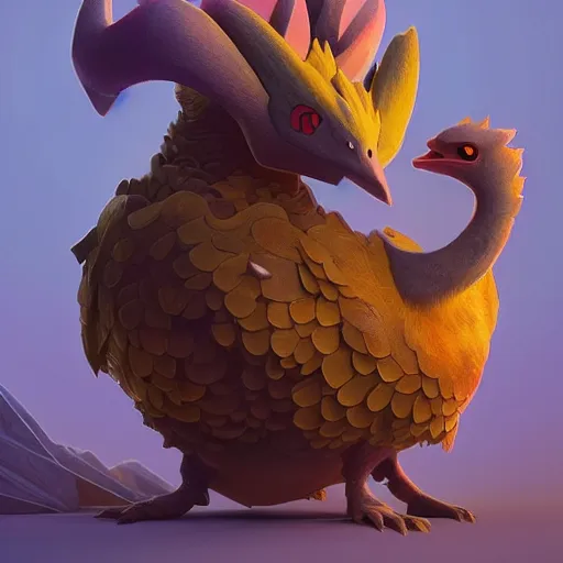 Image similar to dodo pokemon:: by beeple and James Gilleard and Justin Gerard :: ornate, dynamic, particulate, intricate, elegant, highly detailed, centered, artstation, smooth, sharp focus, photoreal octane render, 3d