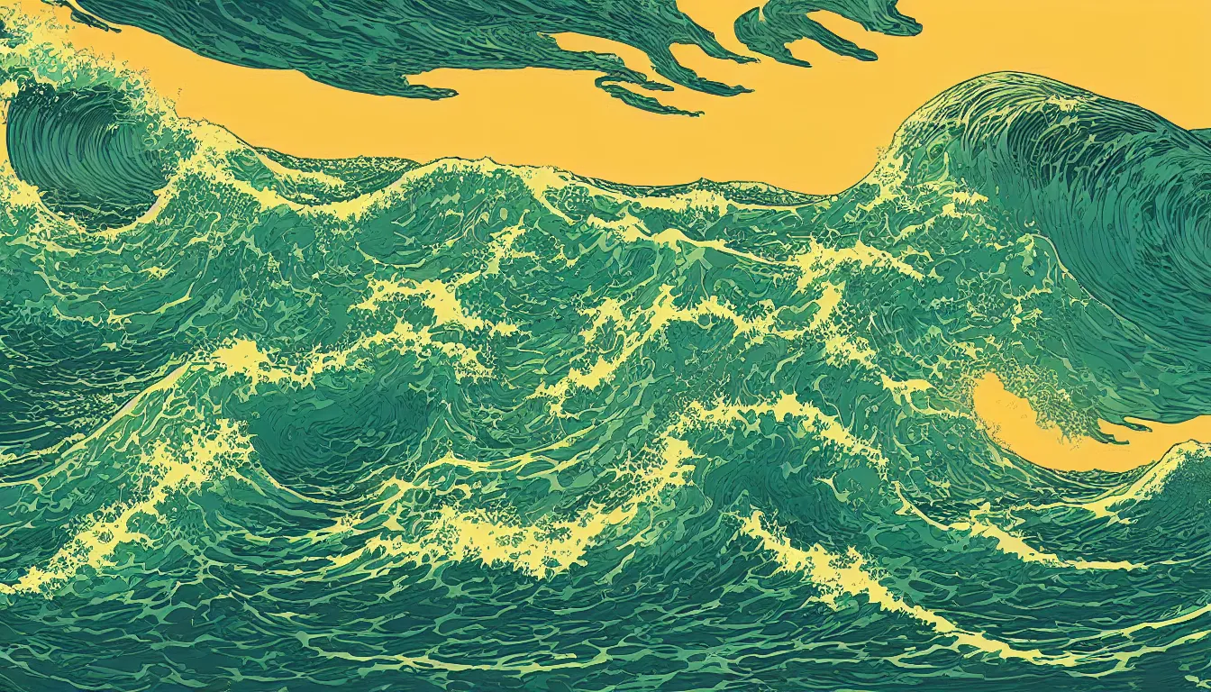 Prompt: ocean wave, land in sight by Kilian Eng