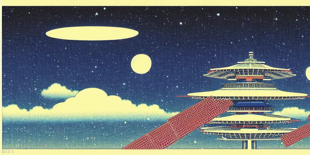 Prompt: a space station by kawase hasui. hd