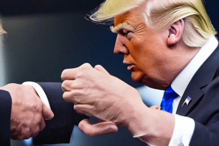 Image similar to press photo of donald trump shaking hands with a gray alien