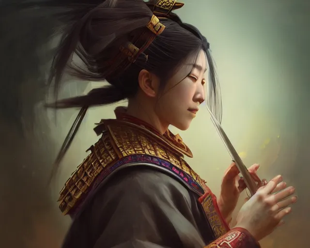 Prompt: photography of a japanese samurai, deep focus, d & d, fantasy, intricate, elegant, highly detailed, digital painting, artstation, concept art, matte, sharp focus, illustration, hearthstone, art by artgerm and greg rutkowski and alphonse mucha